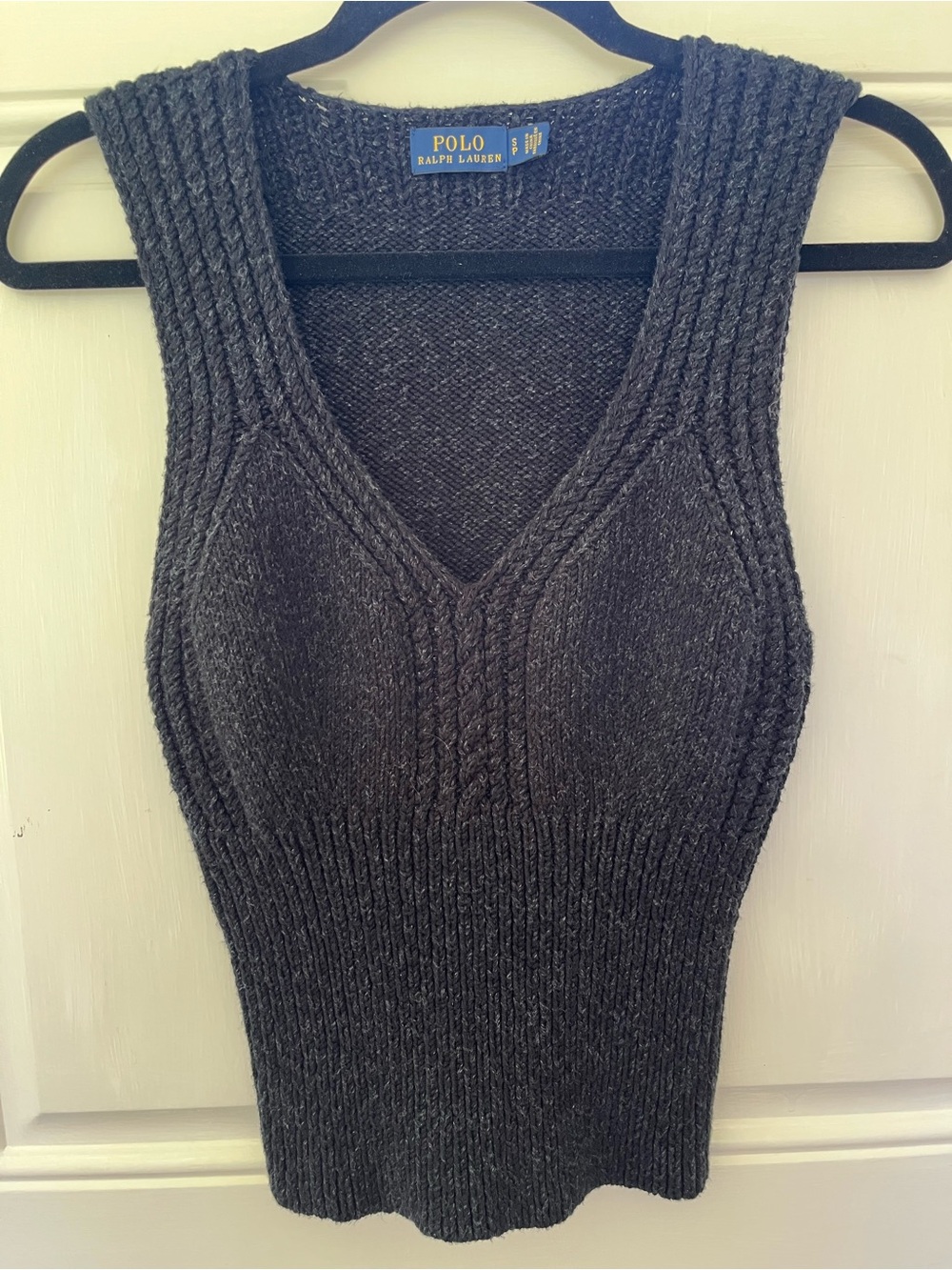 Polo by Ralph Lauren Small Black/Grey Ribbed V-Neck Knit Tank Top Minimalist - Picture 2 of 6